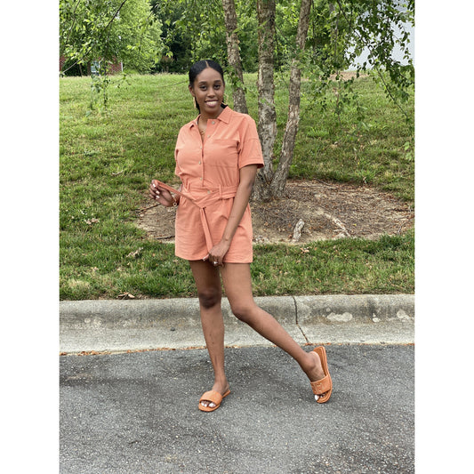 Womens Button Down Romper - Butter Orange