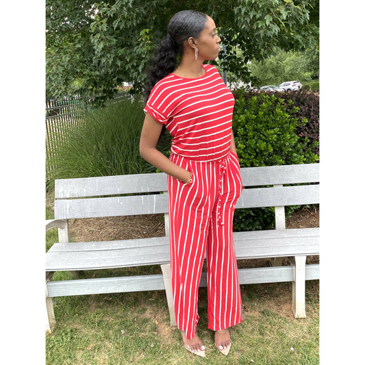 Striped Right Jumpsuit - Ruby