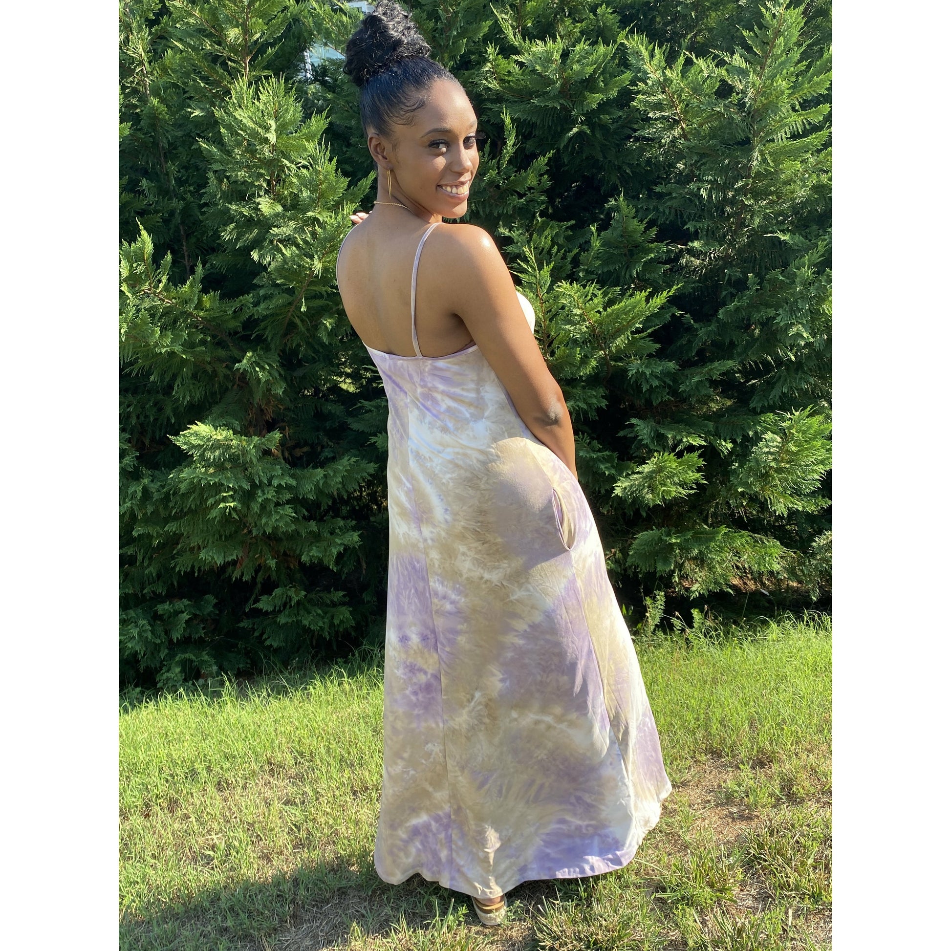 Women's Tie Dye For Maxi Dress - Taupe Purple - Dress