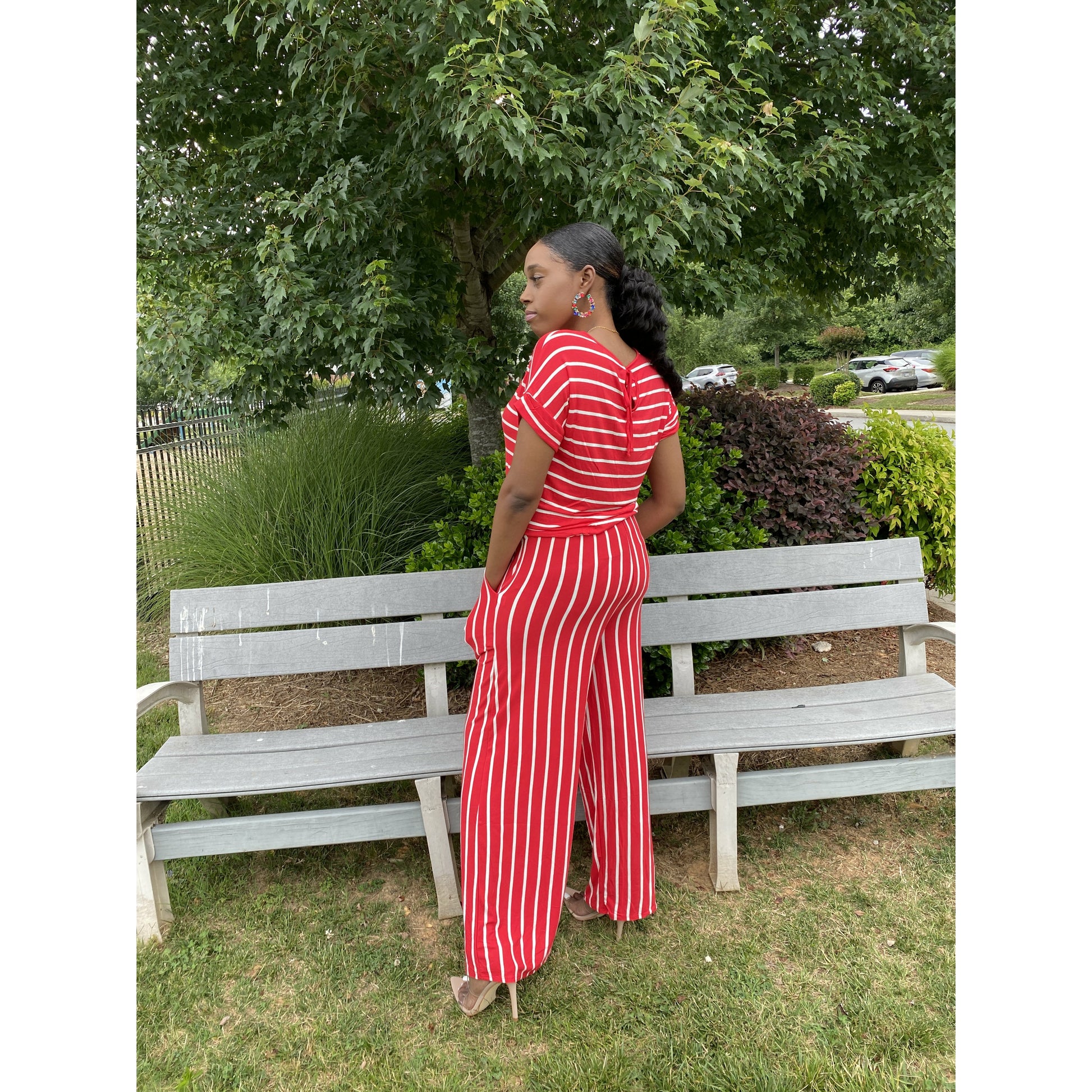 Striped Right Jumpsuit - Ruby