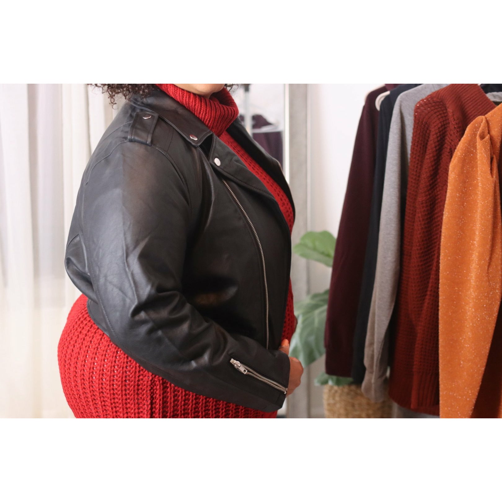 Leather Moto Jacket (Plus size) Black - Coats & Jackets