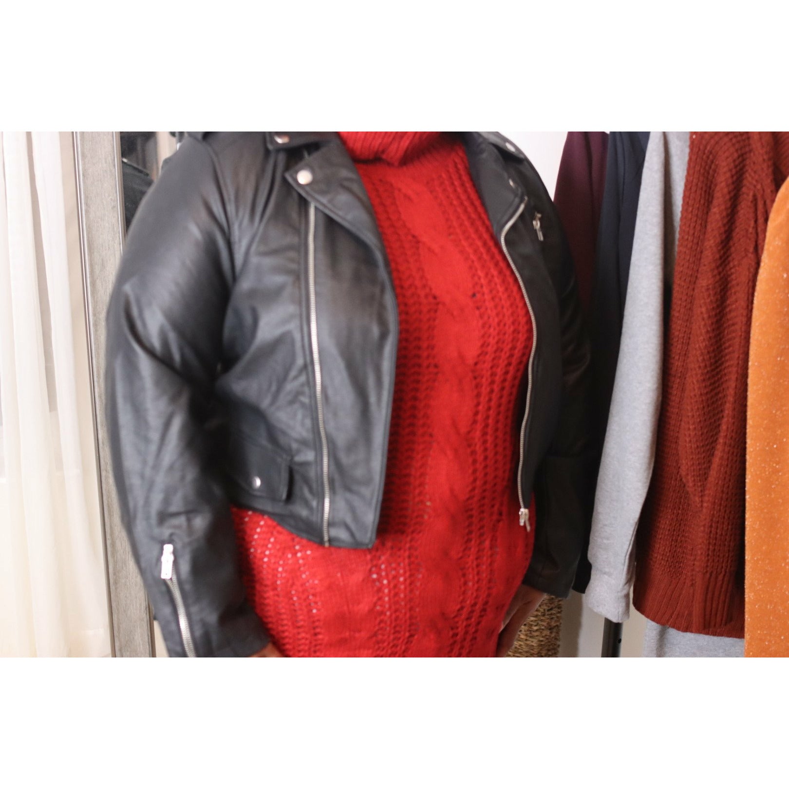 Leather Moto Jacket (Plus size) Black - Coats & Jackets