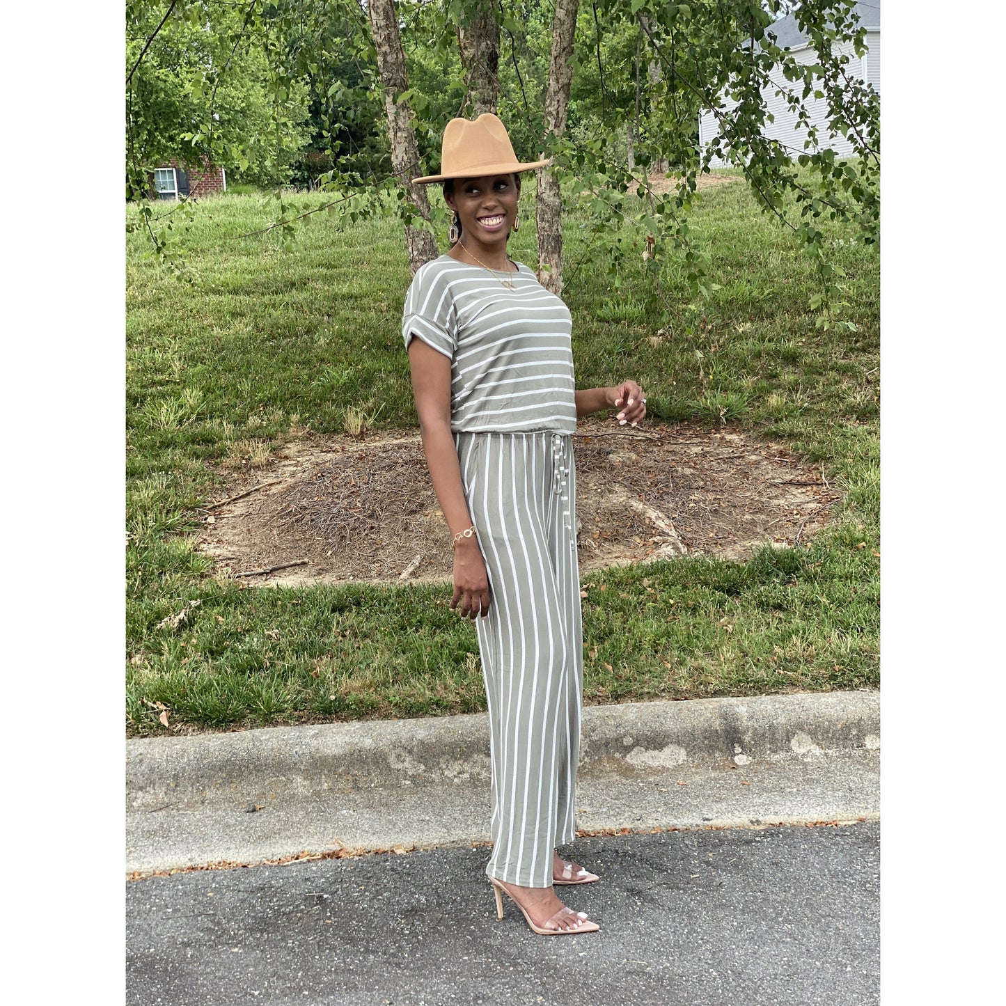 Striped Right Jumpsuit - Olive