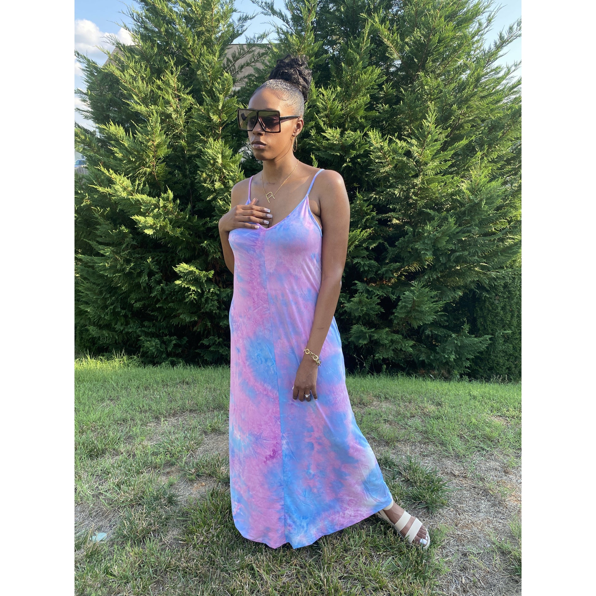 Tie Dye Maxi Dress - Blue Blush - Dress