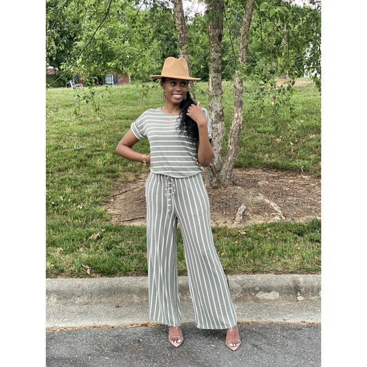 Striped Right Jumpsuit - Olive