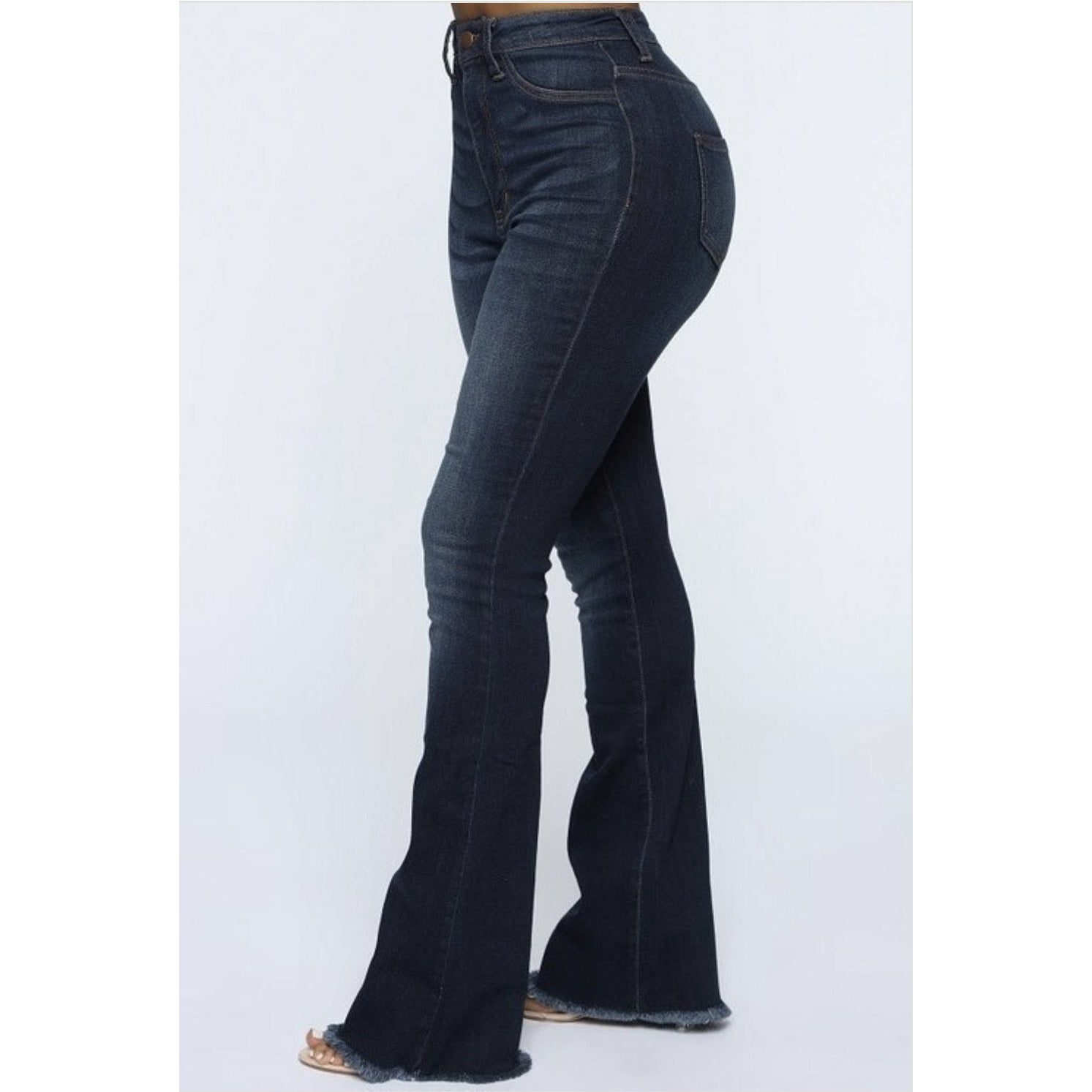 Dark Frayed & Flared Jeans - Bottoms