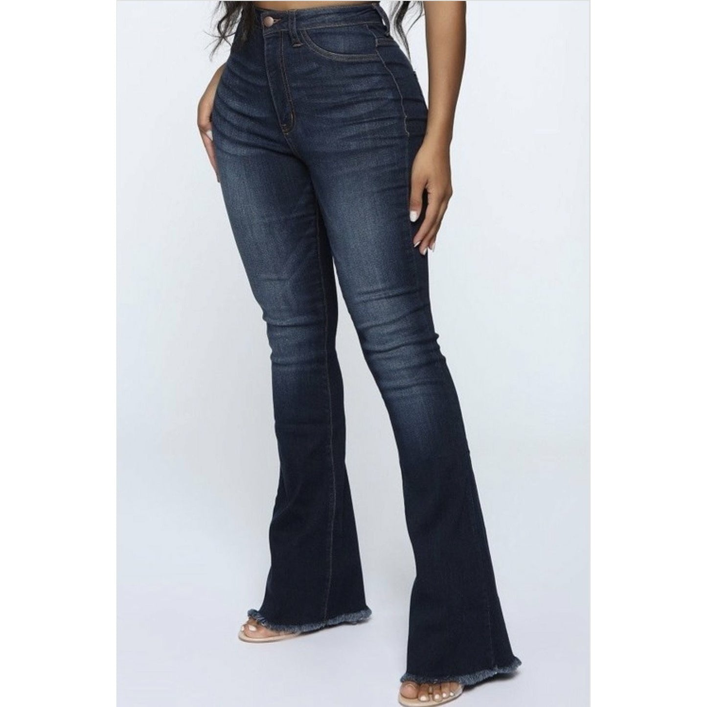 Dark Frayed & Flared Jeans - Bottoms