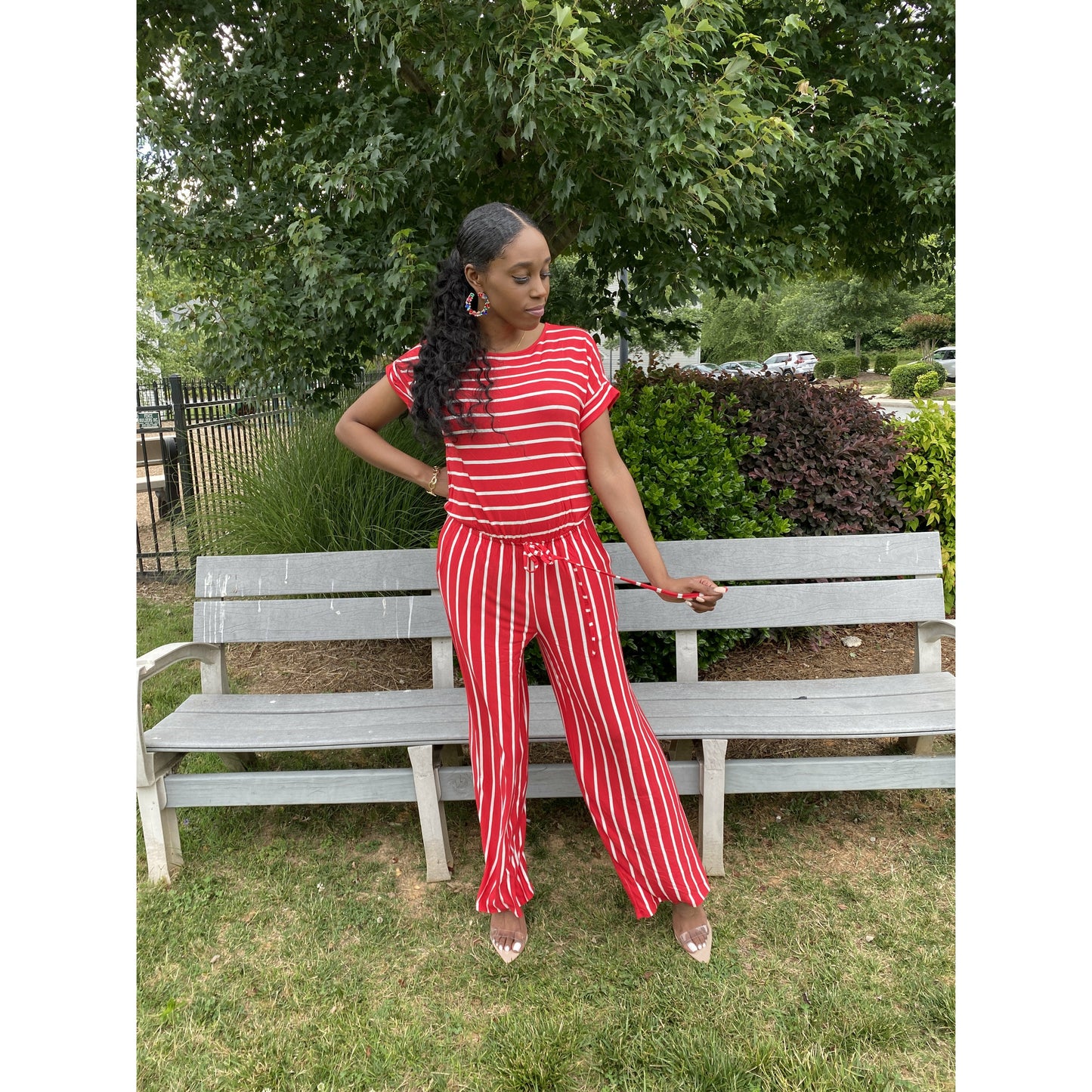 Striped Right Jumpsuit - Ruby