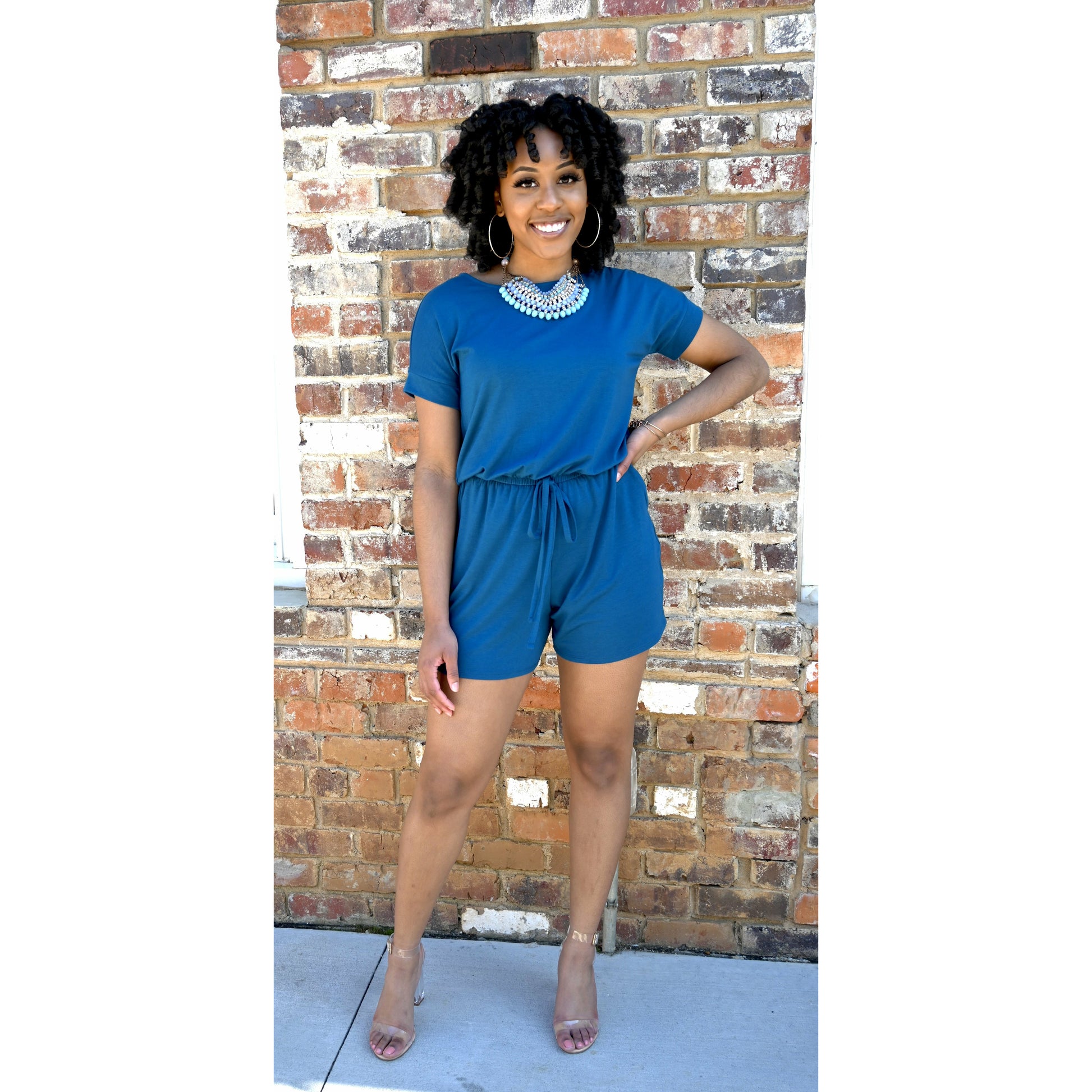 Spring Fling Shorts Romper - Teal