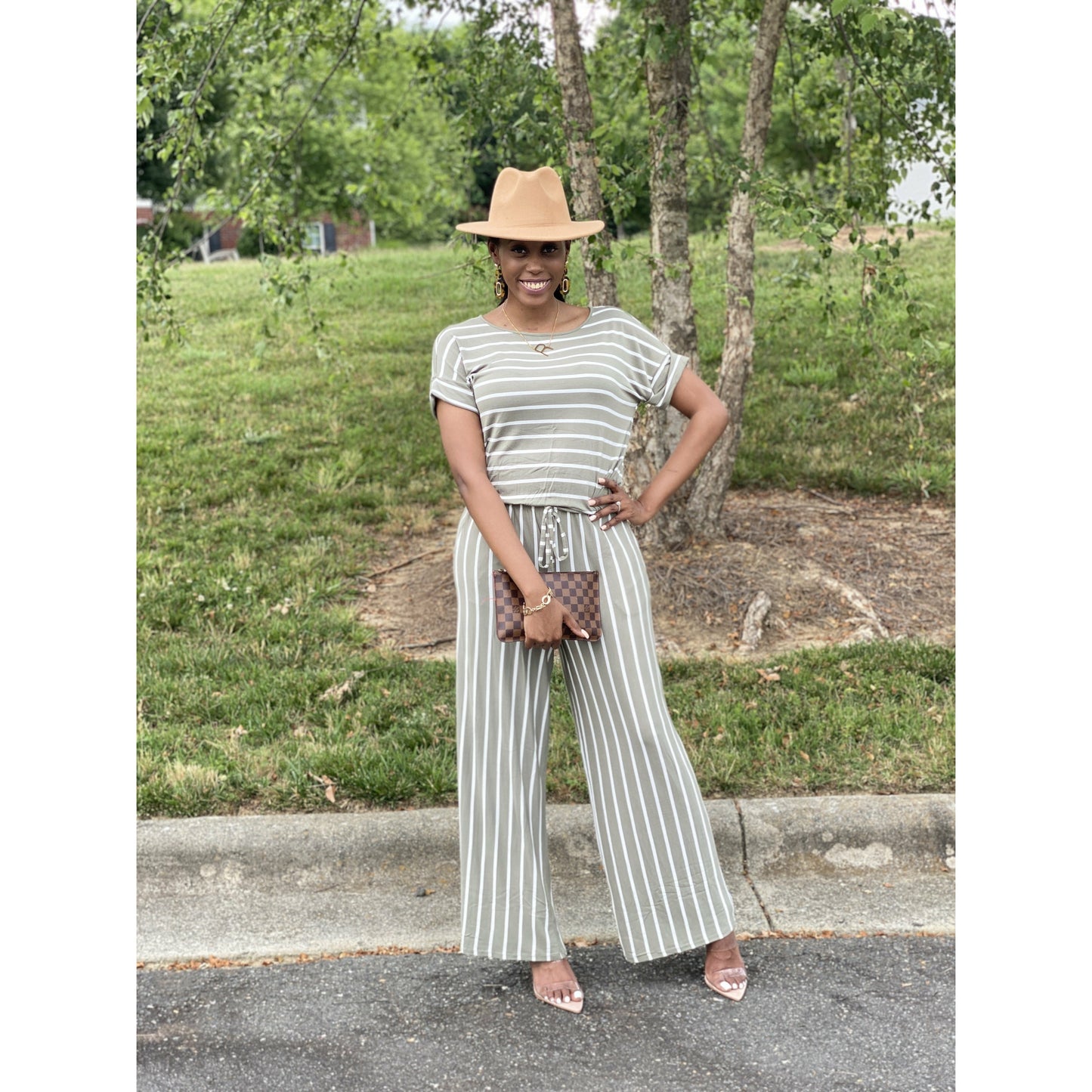 Striped Right Jumpsuit - Olive