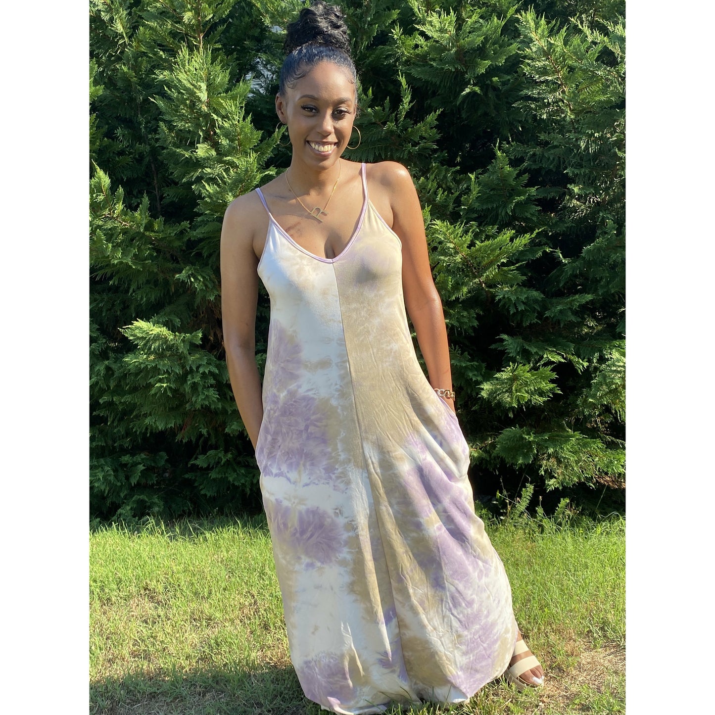 Women's Tie Dye For Maxi Dress - Taupe Purple - Dress